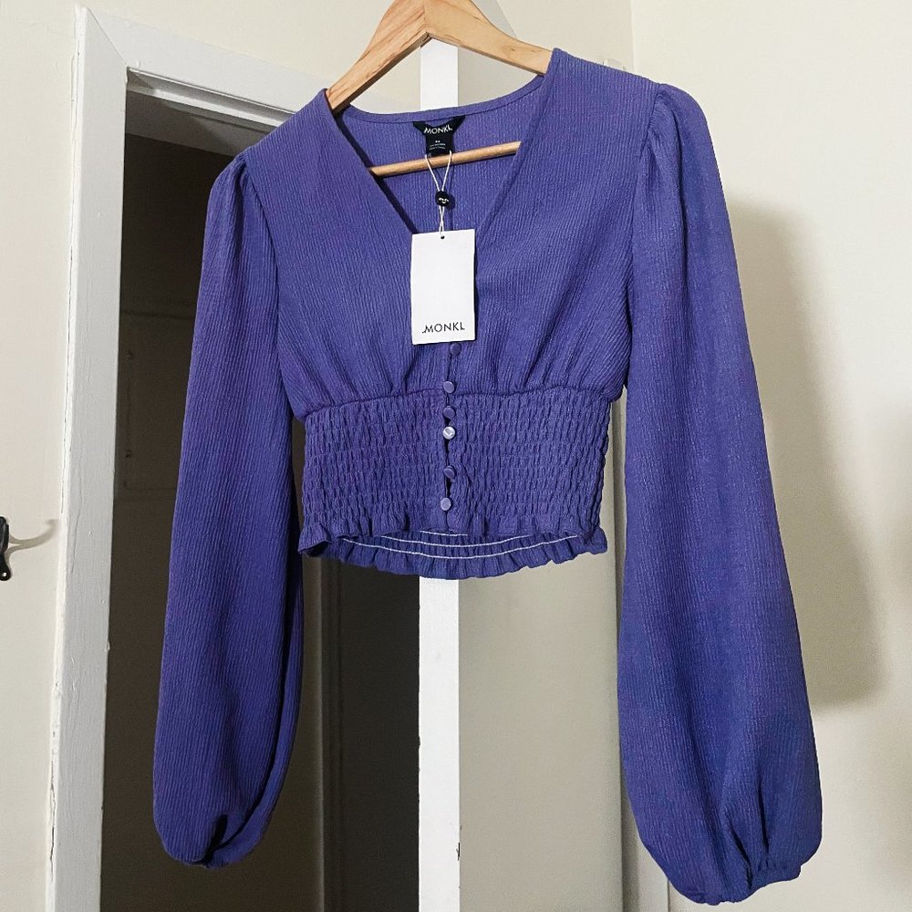 NWT MONKI BALLOON SLEEVE TOP WITH BUTTONS